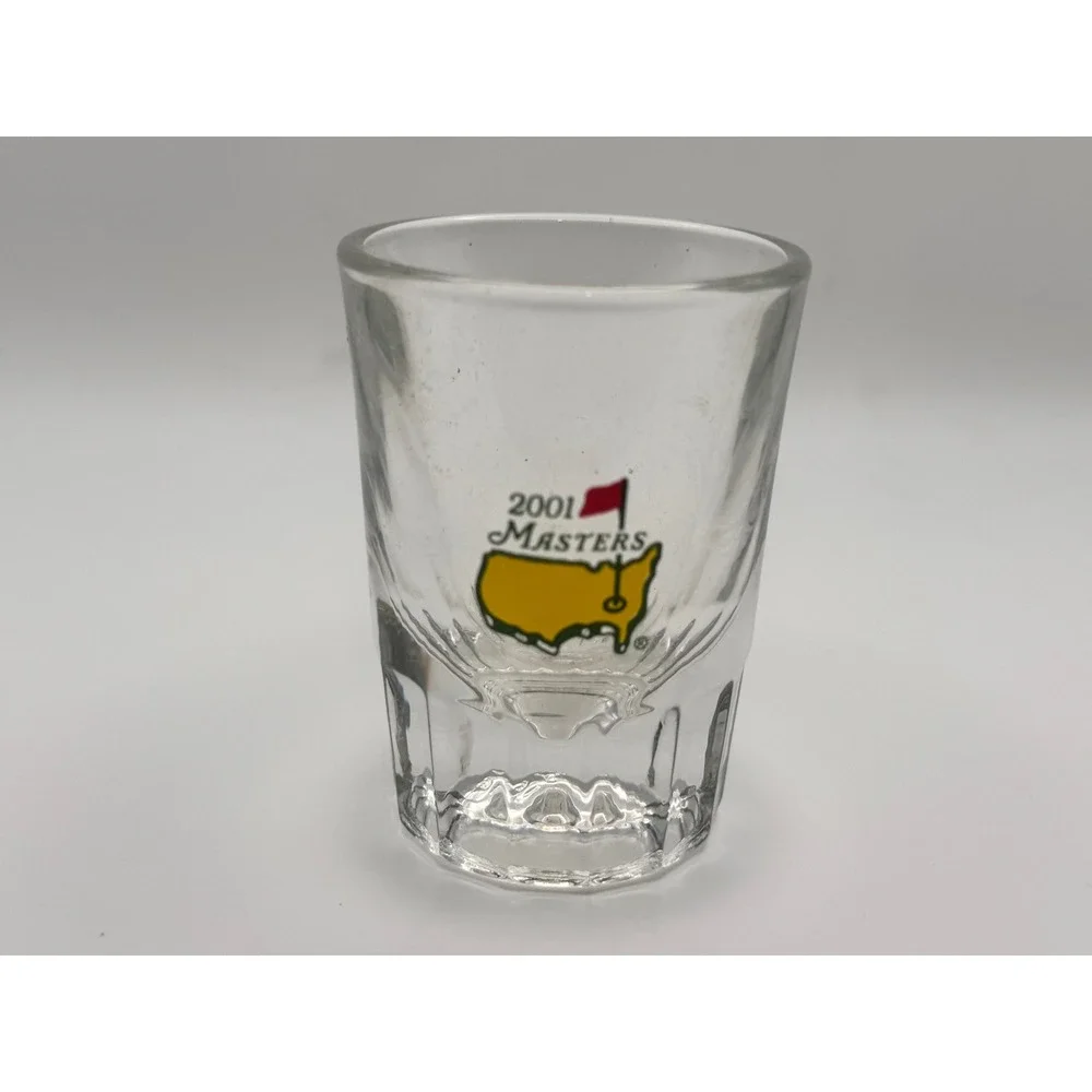 2001 Masters Tournament Shot Glass Augusta National Golf Logo Souvenir Clear